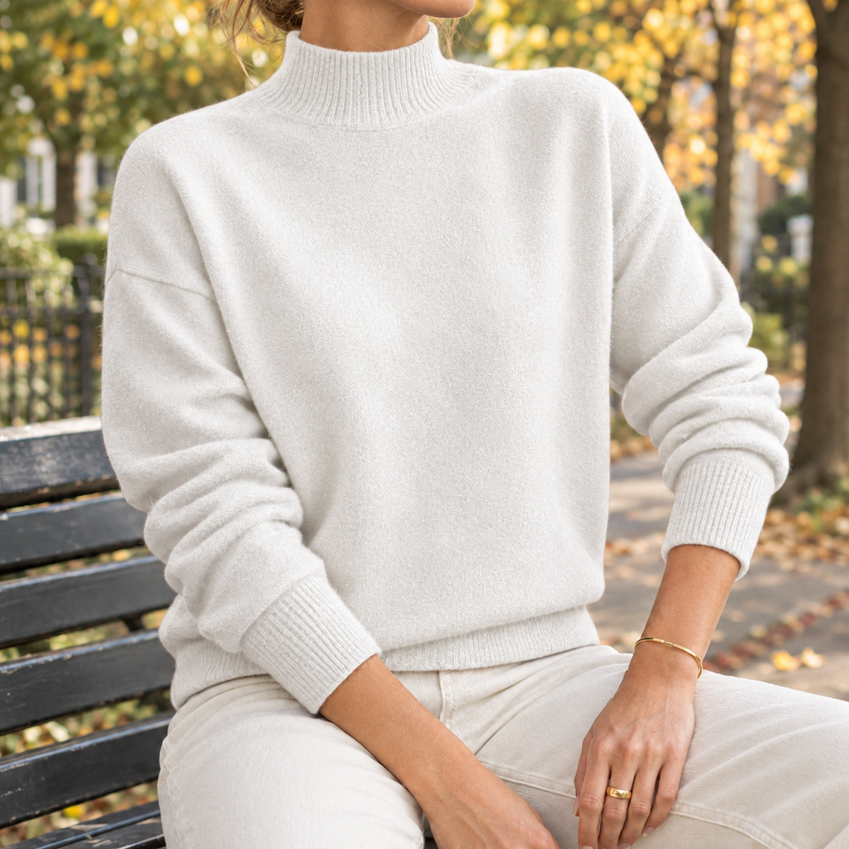Evadne-Hope Mock Neck Sweater - White