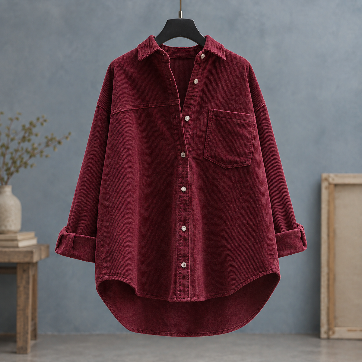 Annalise Corduroy Overshirt - Red Plaid