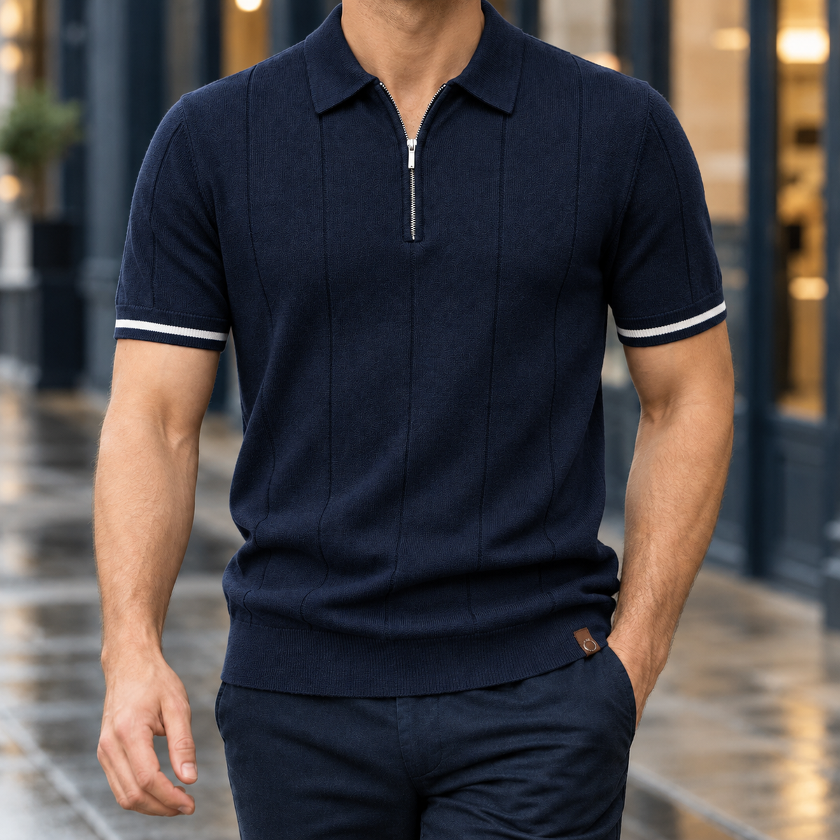 Donatien Zip Polo - Navy Blue