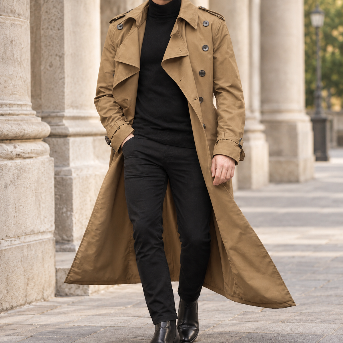 Matthias Double Breasted Overcoat - Khaki