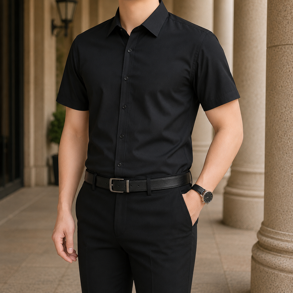 Thibault Slim Fit Shirt - Short Sleeve Shirt Black