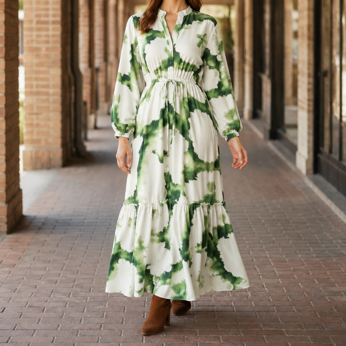 Tamsin Printed Maxi Dress - Green