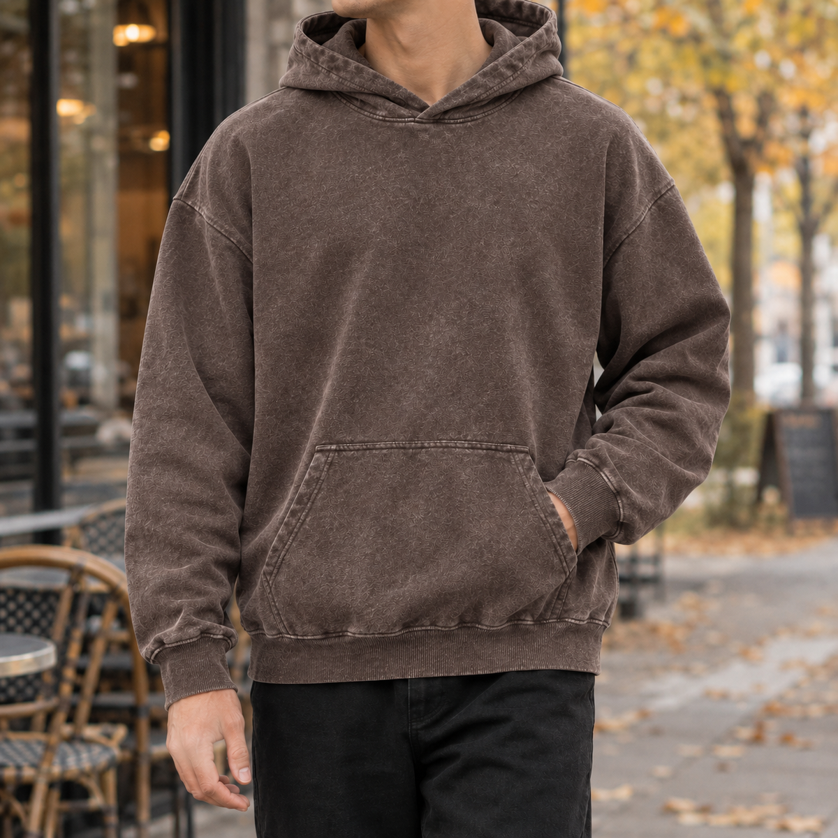 Hugh Washed Hoodie - Distressed Brown