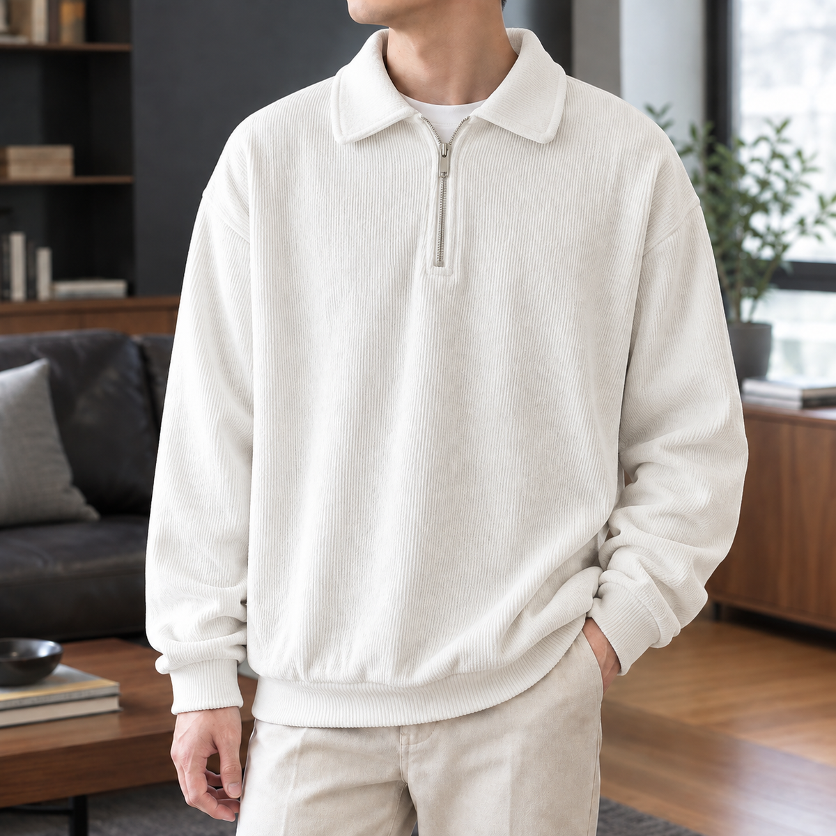 Harrison Quarter Zip Sweater - White
