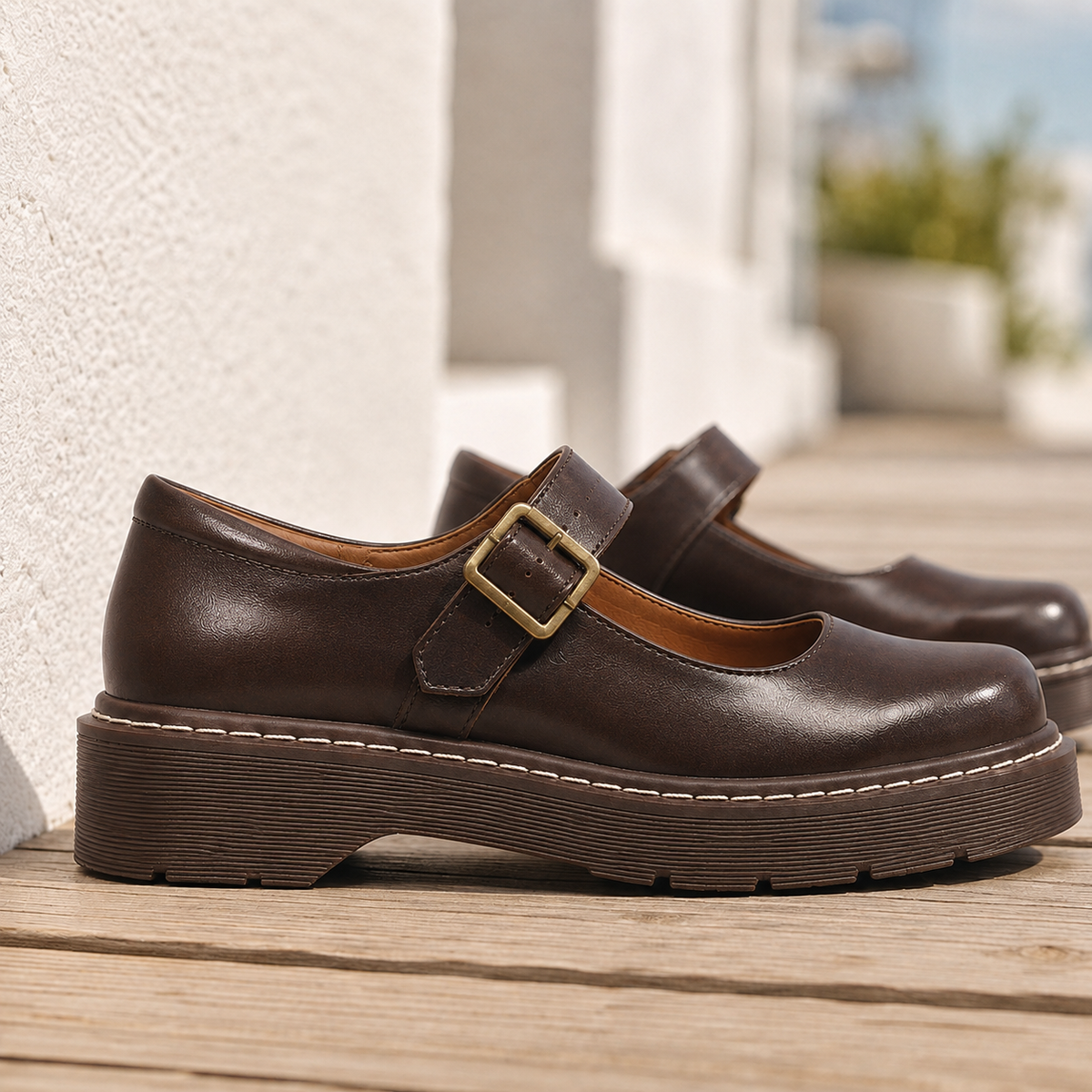 Lazzari Platform Mary Janes - Brown