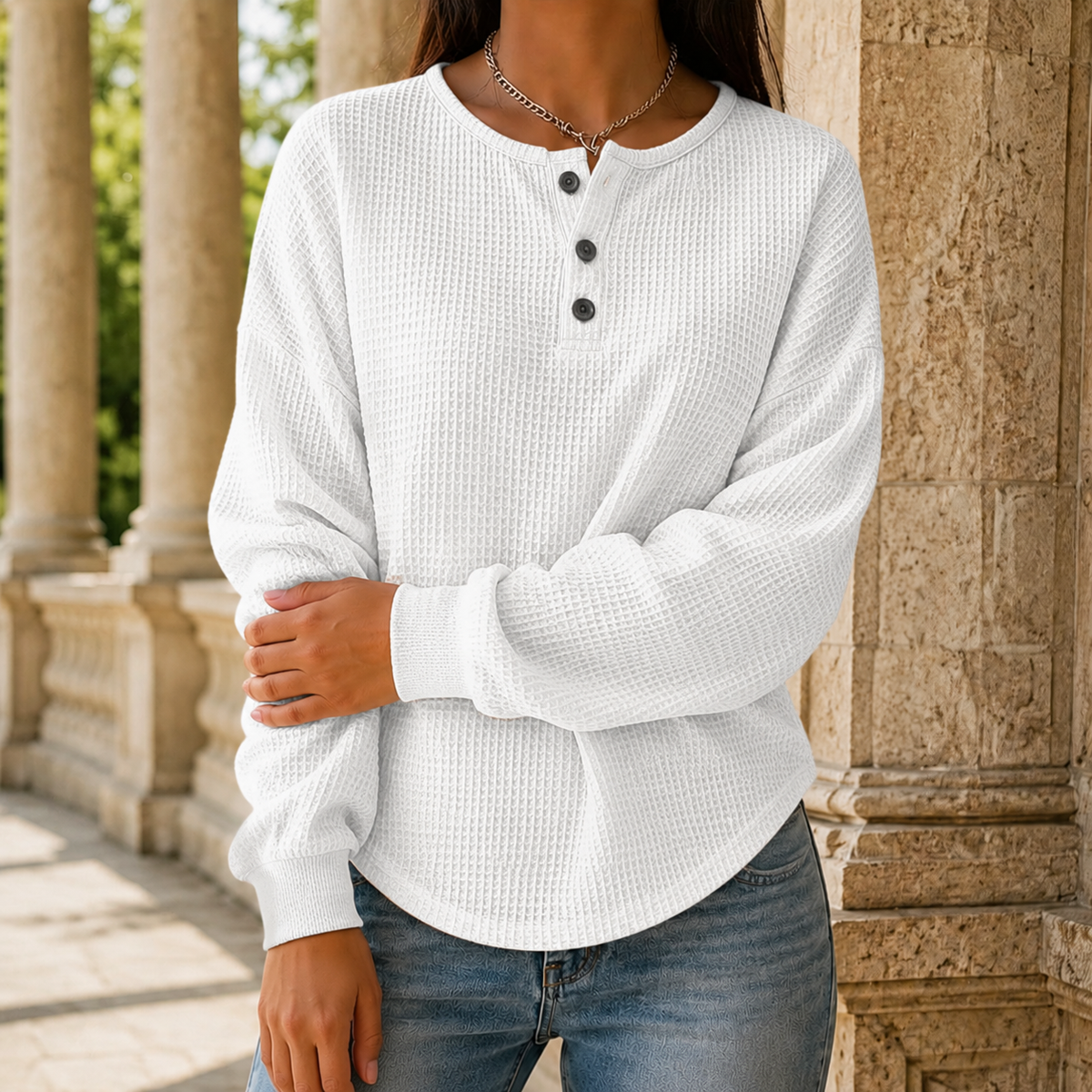 Ramona Waffle Sweater - White
