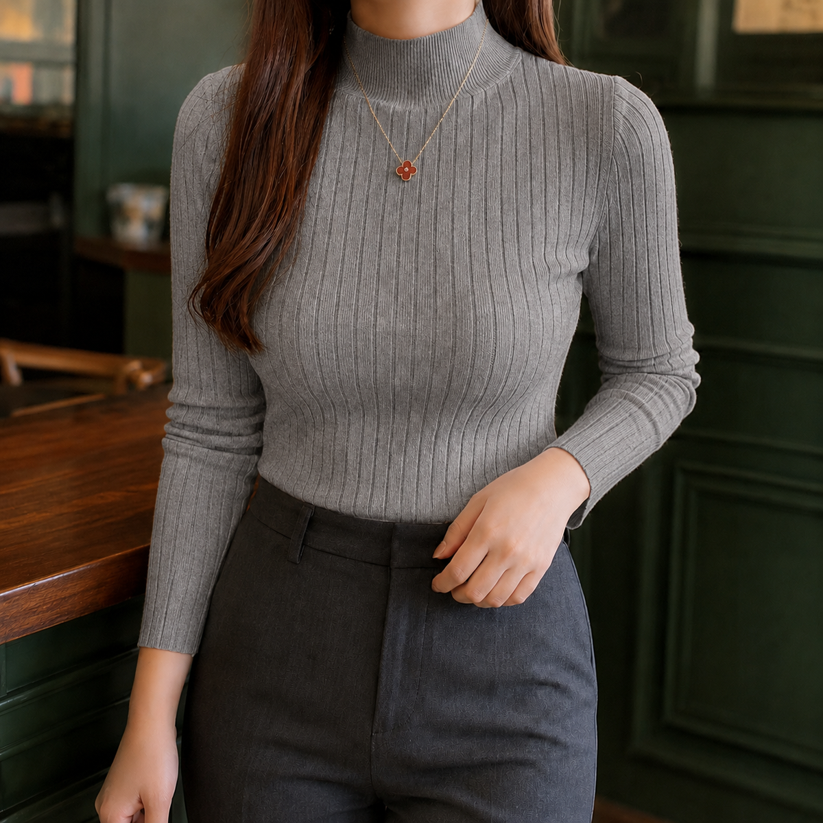 Albertine Ribbed Turtleneck - Gray