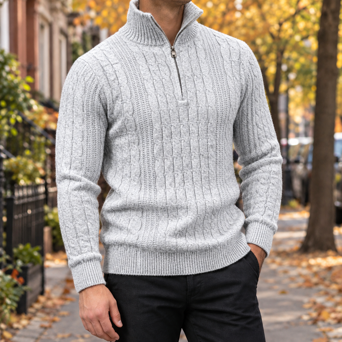 Lysander Cable Knit Sweater - Gray