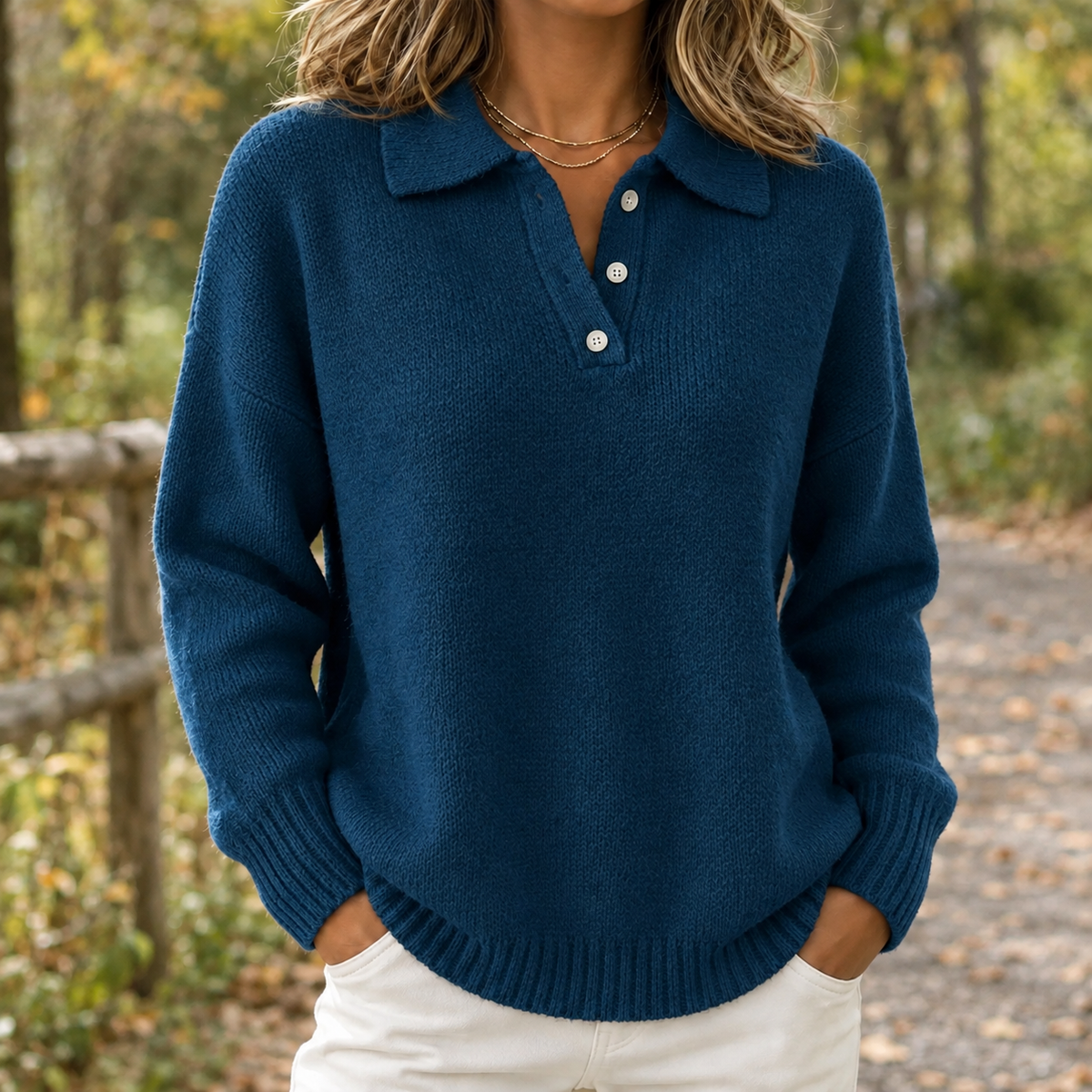 Blair-Mae Relaxed Polo Sweater - Navy Blue