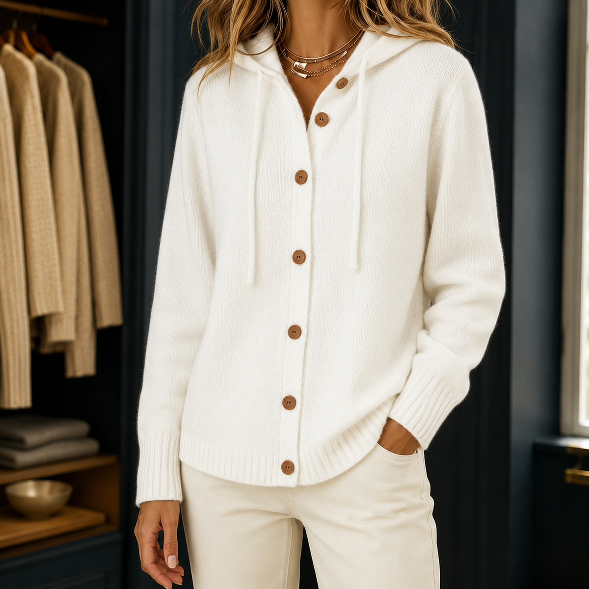 Desiree Hooded Cardigan - White