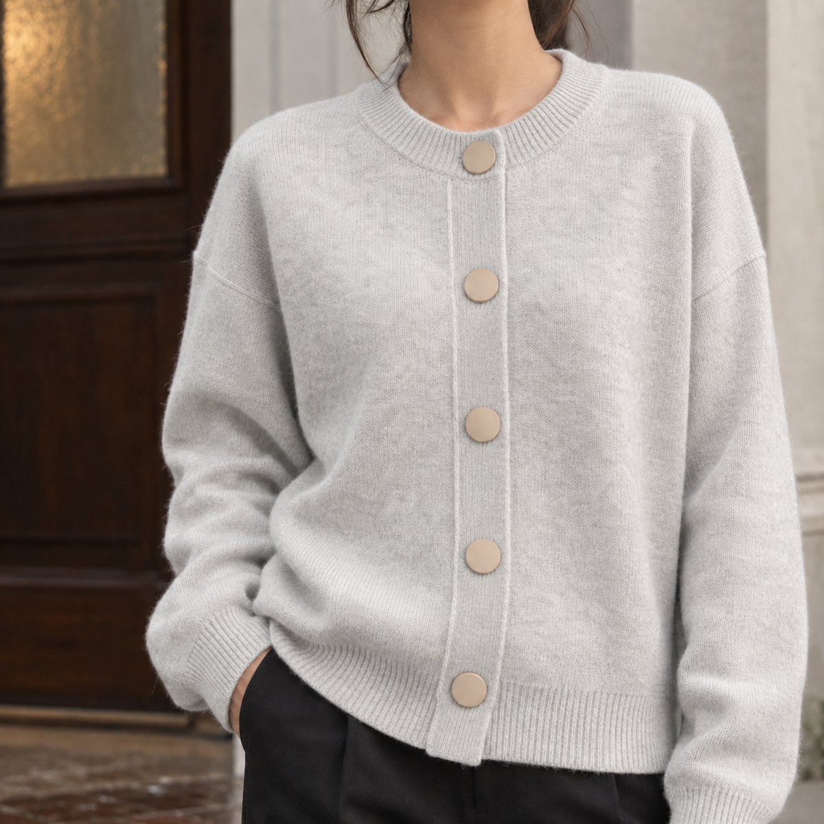 Michelle Wool Cardigan - Flower Ash