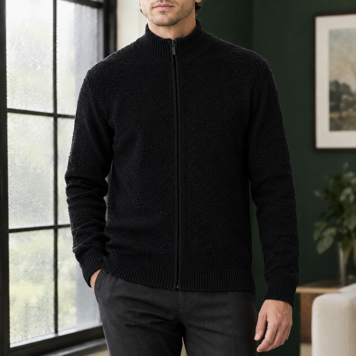 Solomon Mock Neck Sweater - Black