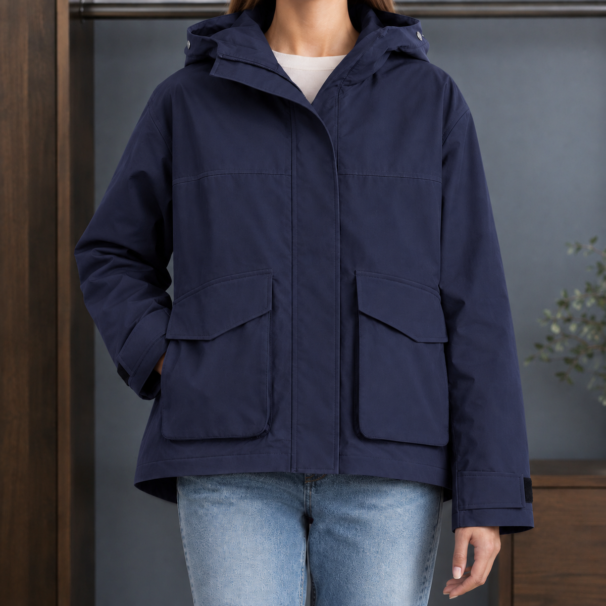 Amelia Hooded Utility Jacket - Navy Blue
