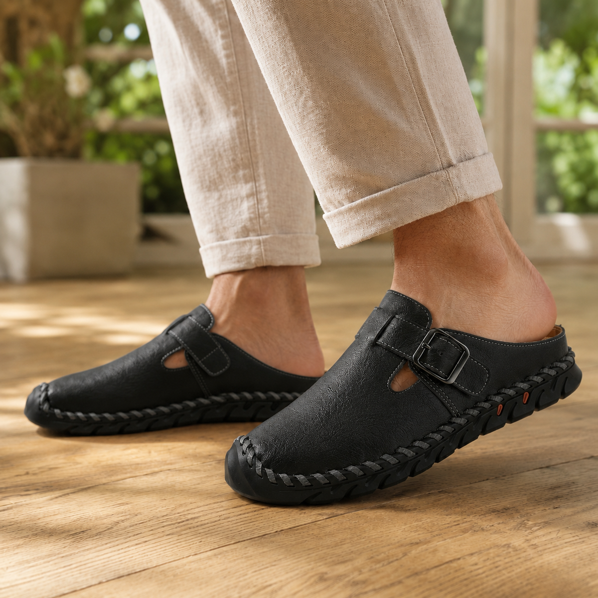Vicenza Buckle Mules - Black