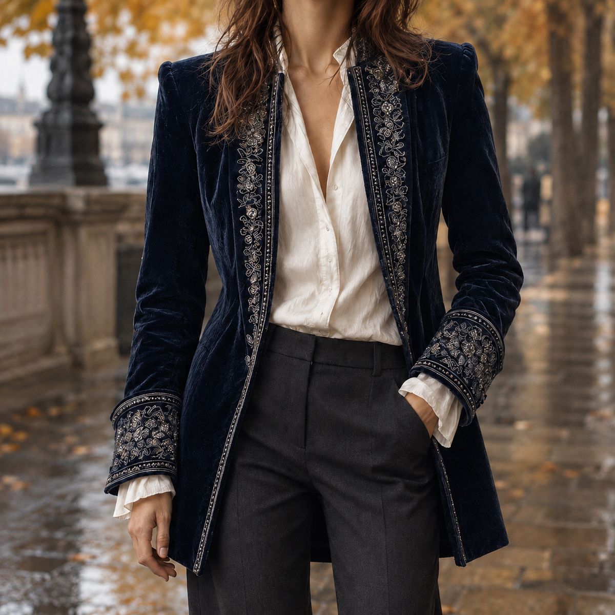 Harriet-Hope Embroidered Jacket - Navy Blue