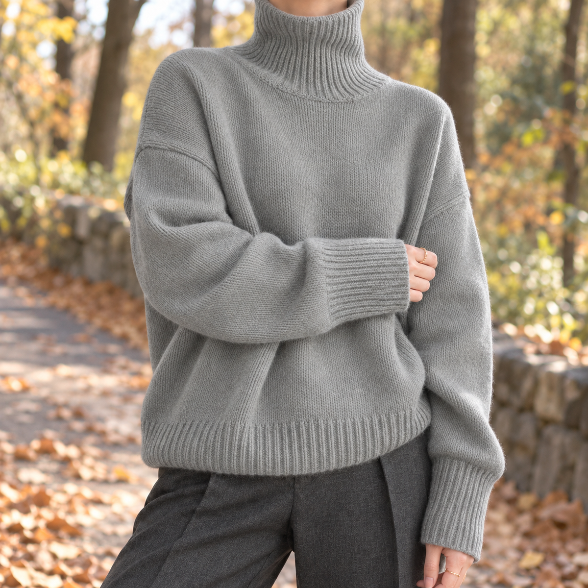 Cleo-Marie Relaxed Turtleneck Sweater - Light Gray