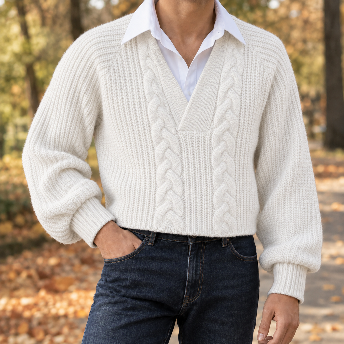 Byron Cable Knit Sweater - White