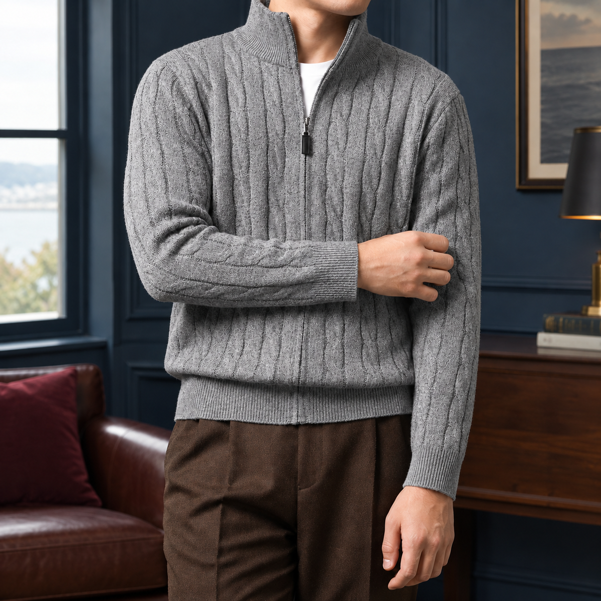 Laurence Cable Knit Sweater - Medium Gray