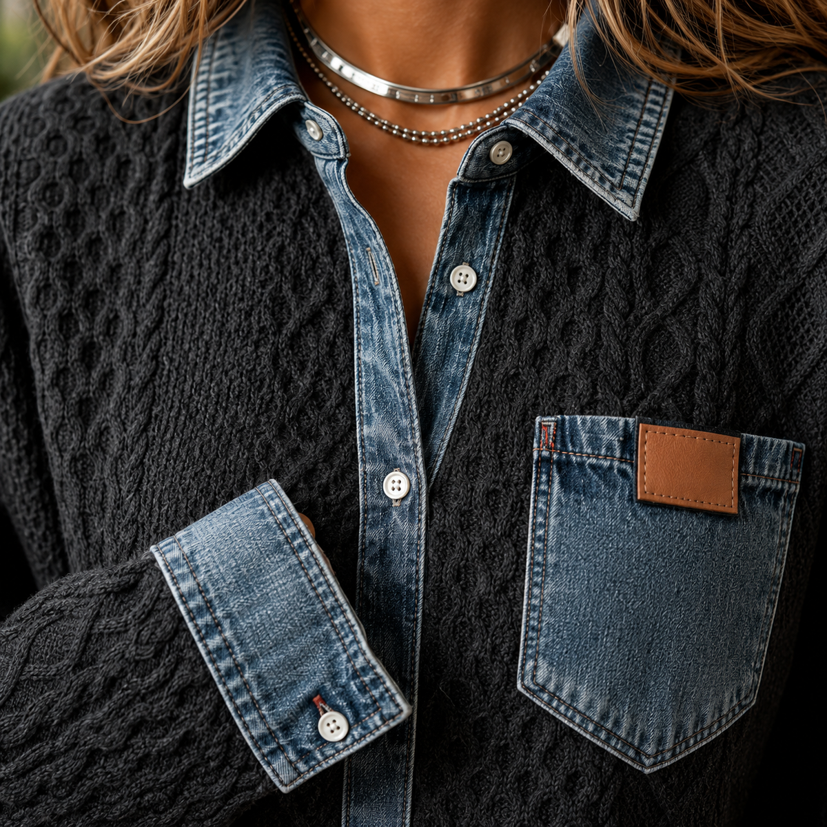 Anouk Cable Knit Shirt - Lead Product Detail