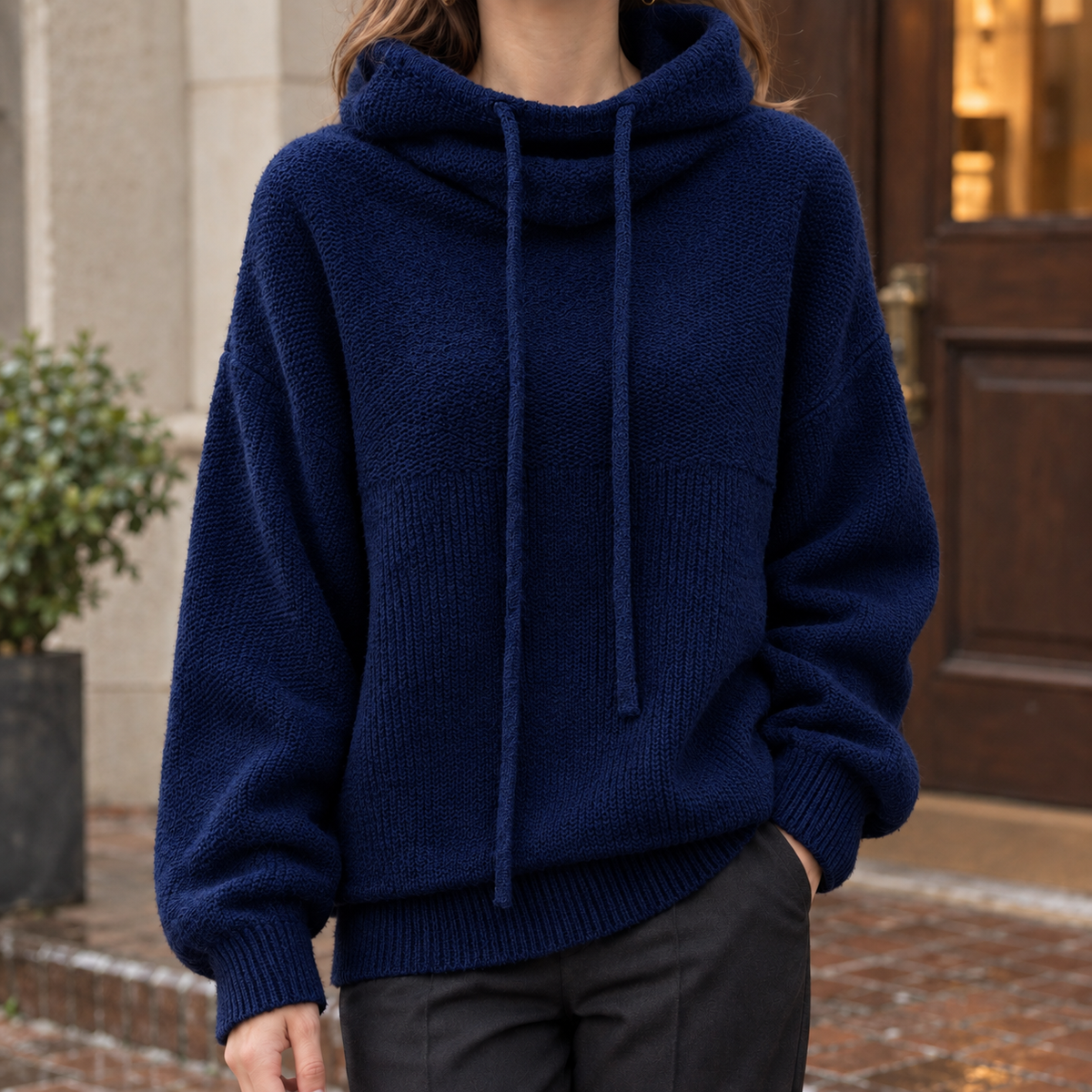 Etta Cowl Neck Sweater - Navy Blue