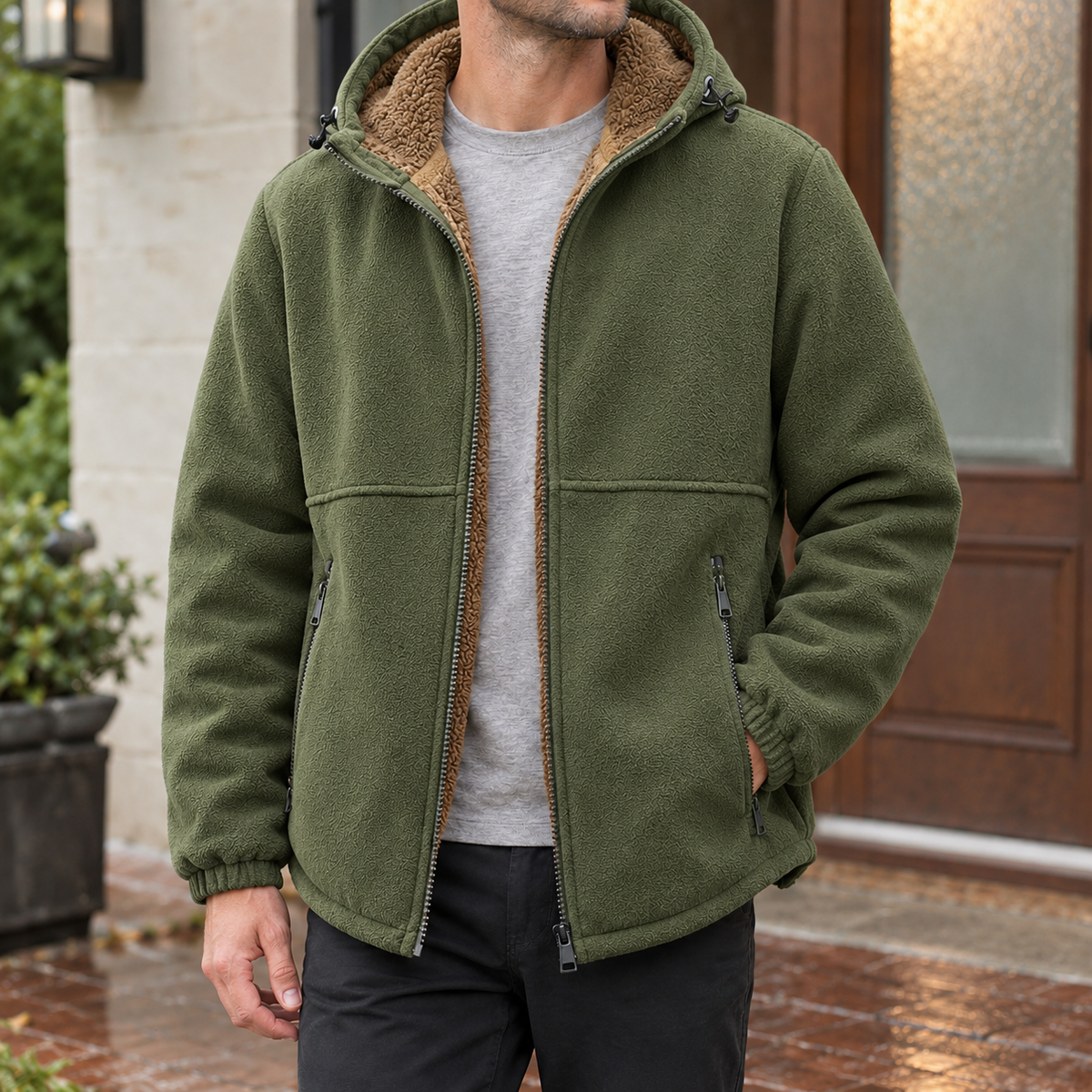 Ignatius Fleece-Lined Jacket - Army Green