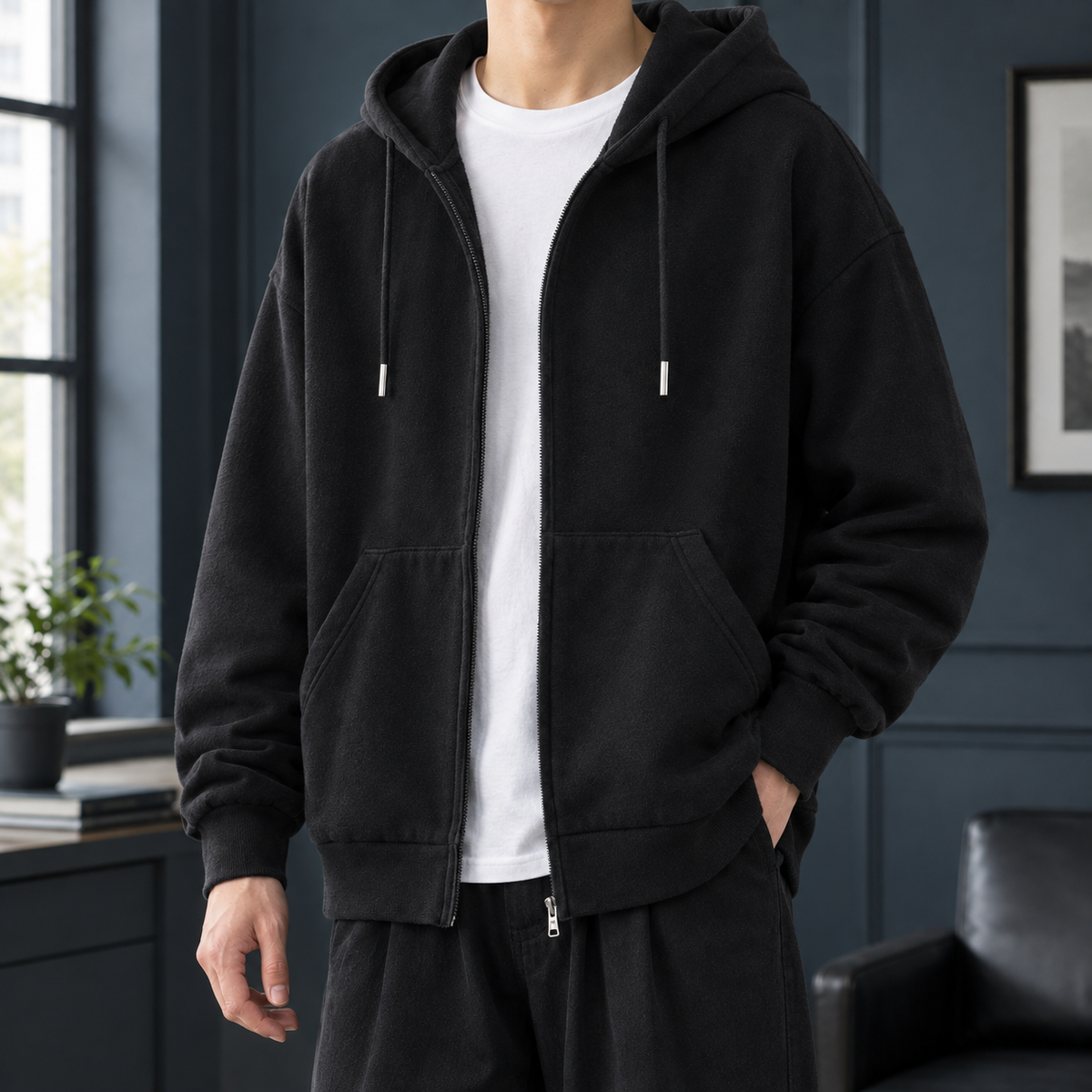 Jason Zip Hooded Hoodie - Black