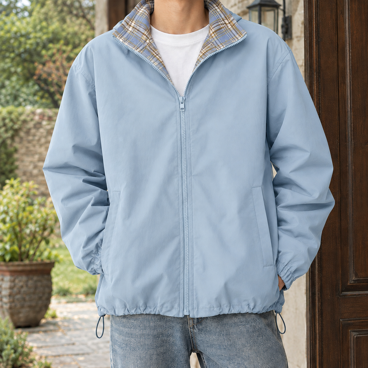 Peregrine Plaid Collar Jacket - Blue