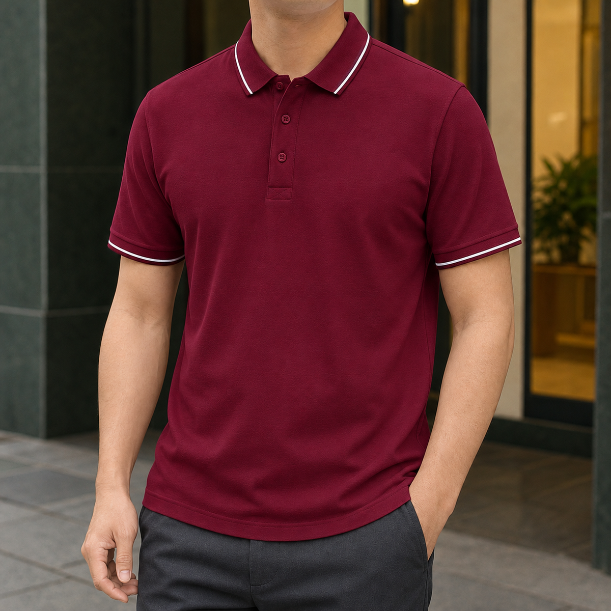 Nathanael-Hayes Tipped Polo Shirt - Secondary Burgundy