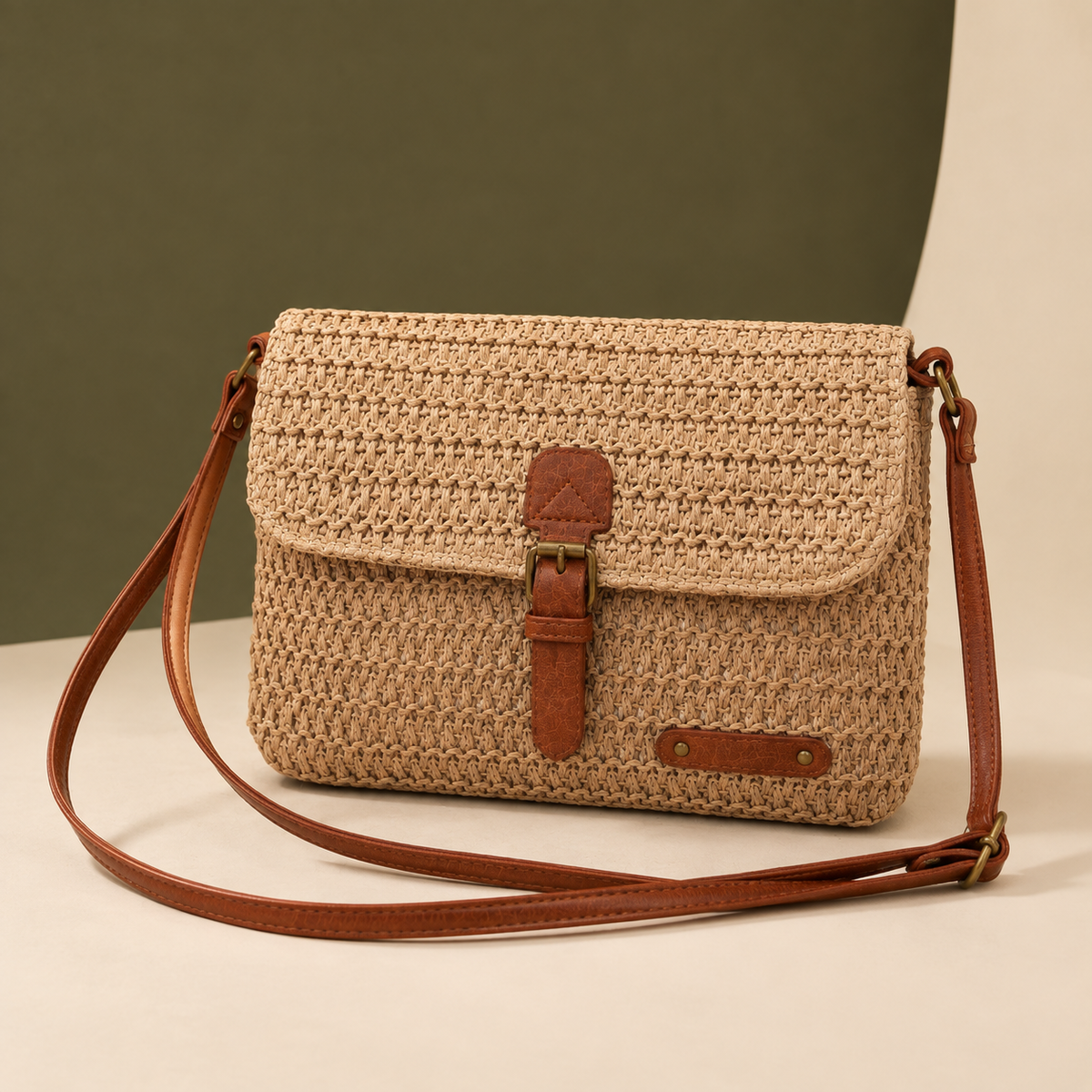 Donatelli Woven Crossbody Bag - Khaki