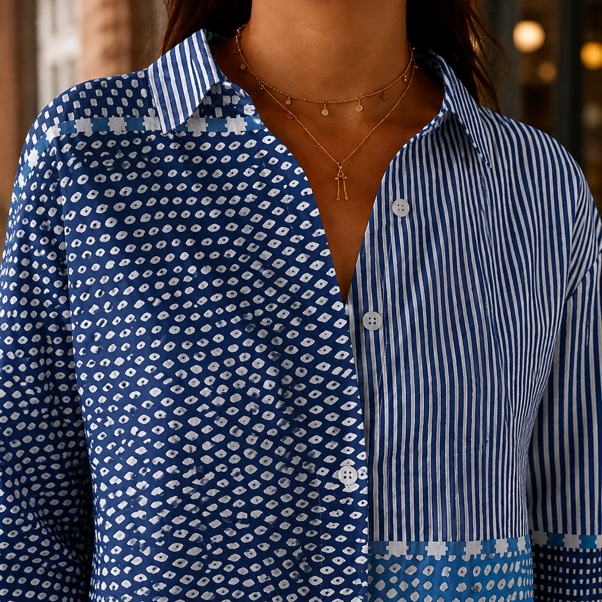 Liora Patchwork Blouse - Lead Product Detail