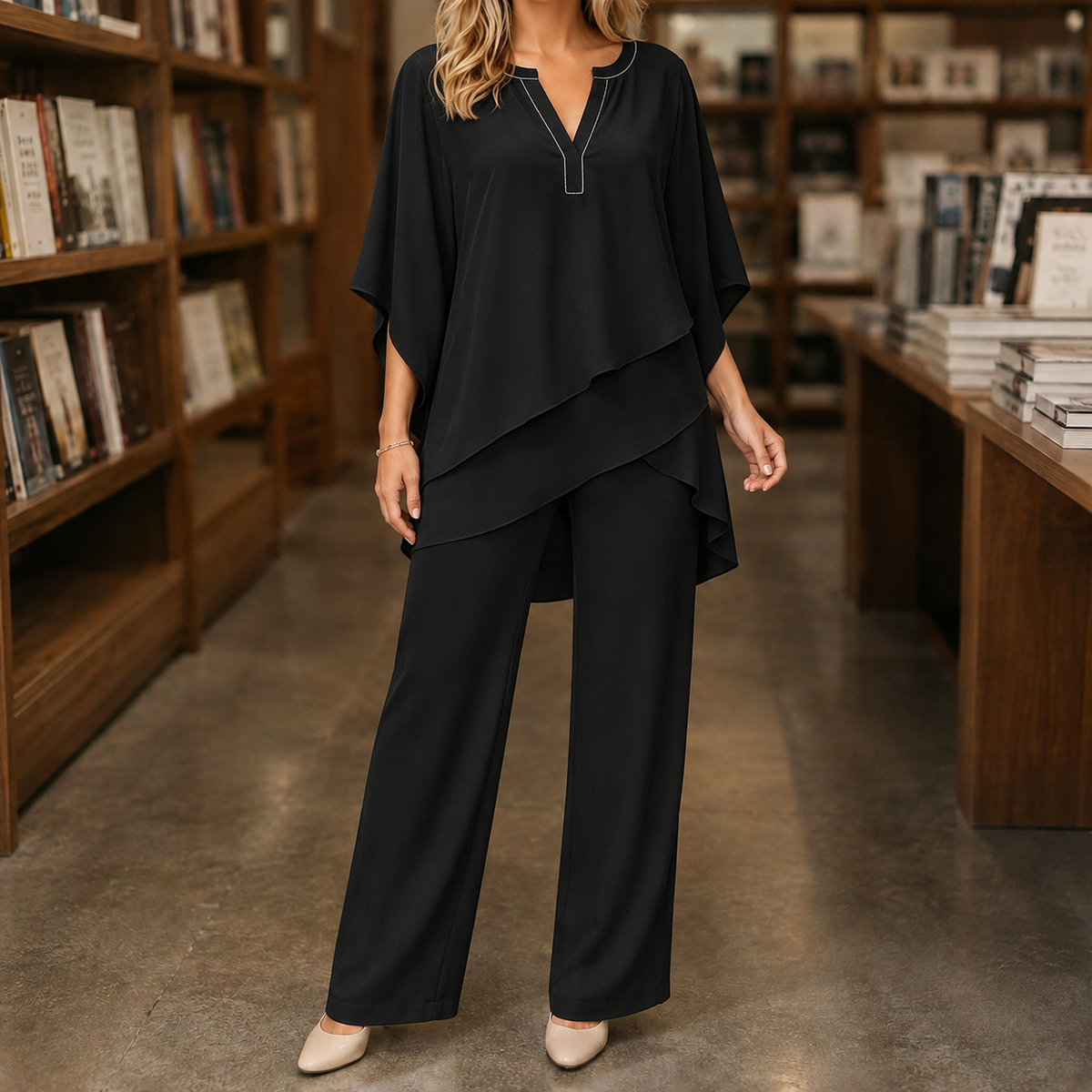 Augustine Layered Pants Set - Black