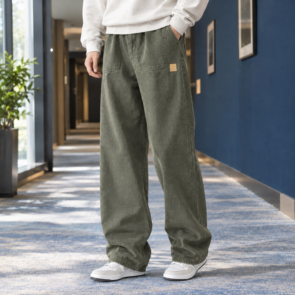Douglas-Flynn Wide Leg Pants - Military Green