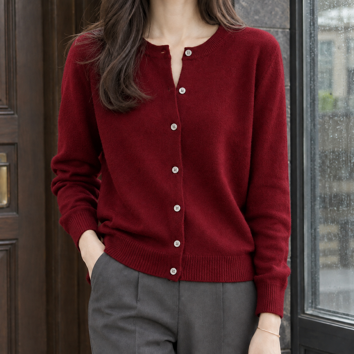 Benedetta Button Cardigan - Wine Red