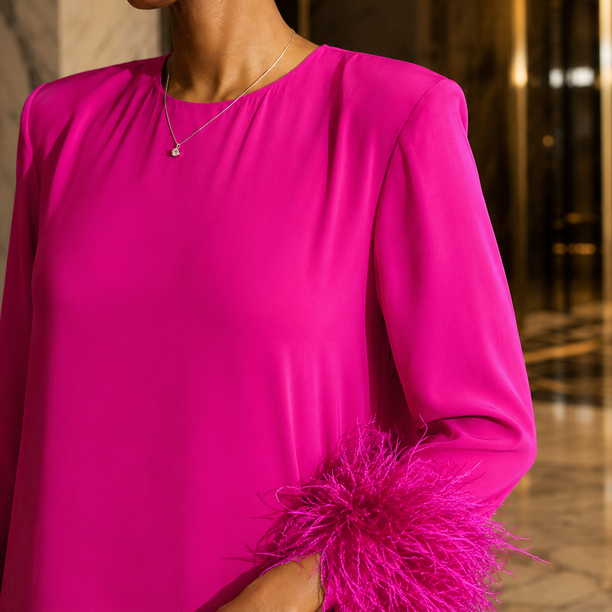 Valeria Feather Trim Dress - Lead Product Detail