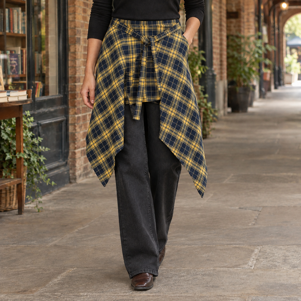 Cleo-Eve Wrap Skirt - Blue Yellow Grid