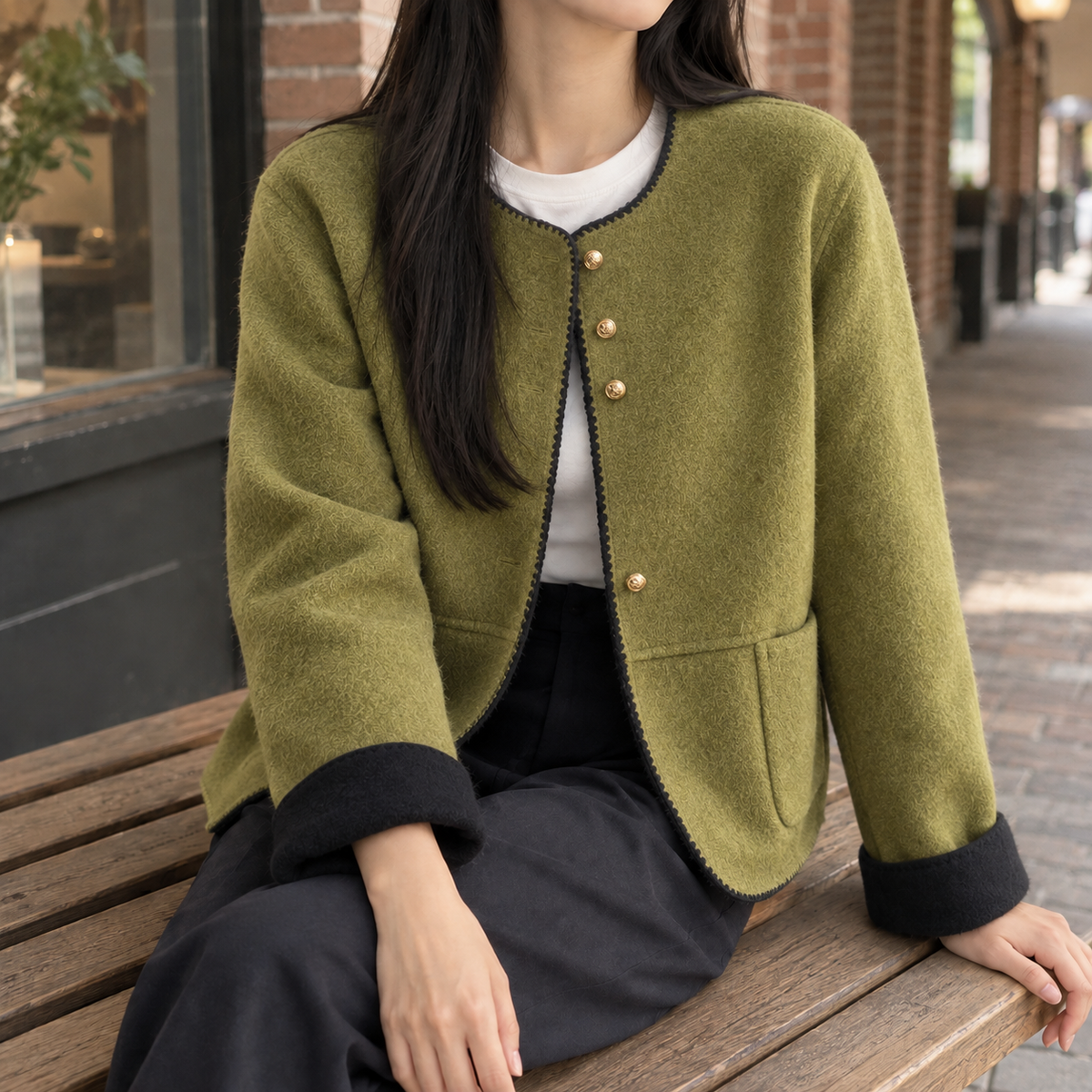 Alvina Contrast Jacket - Green