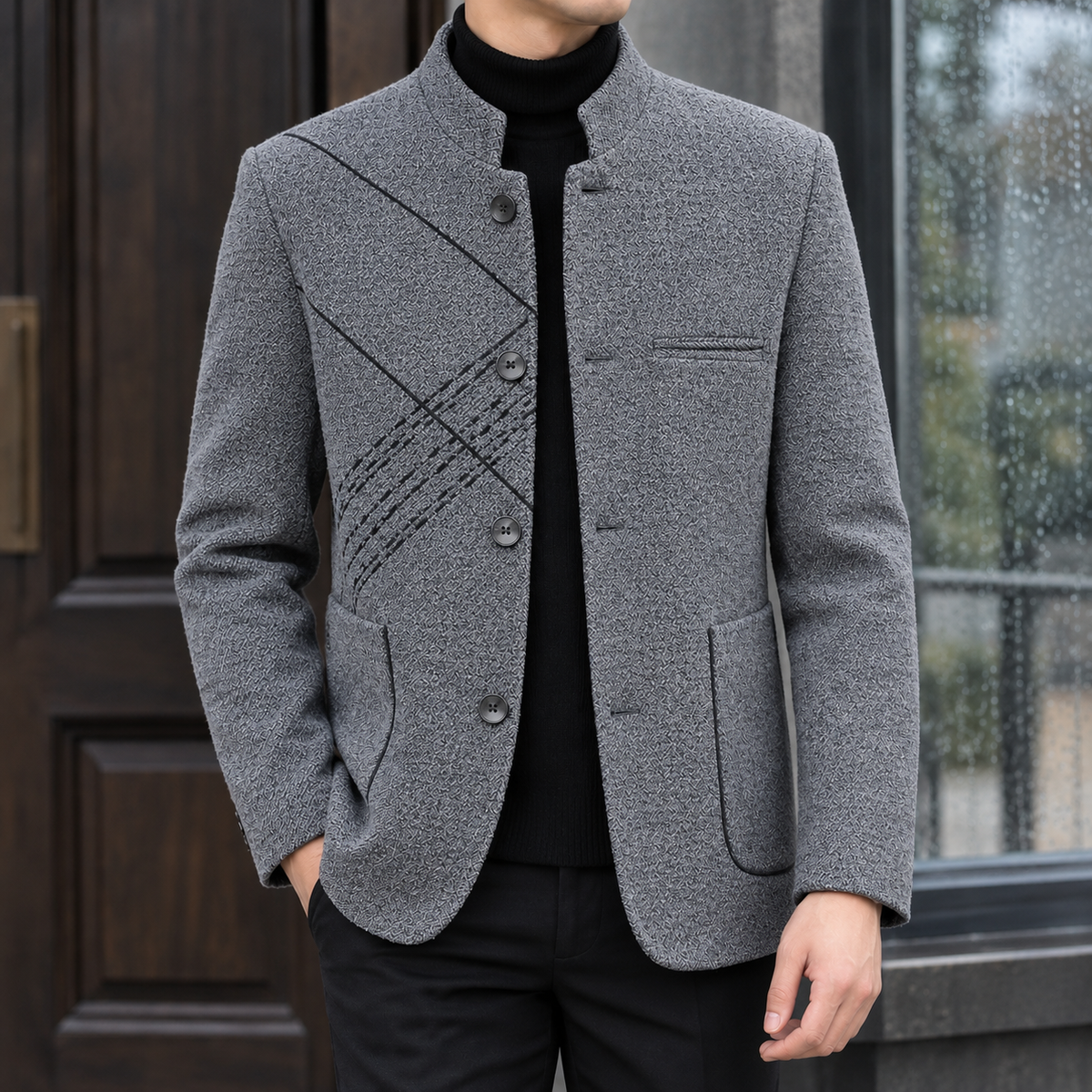 Marcus Stand Collar Jacket - Gray