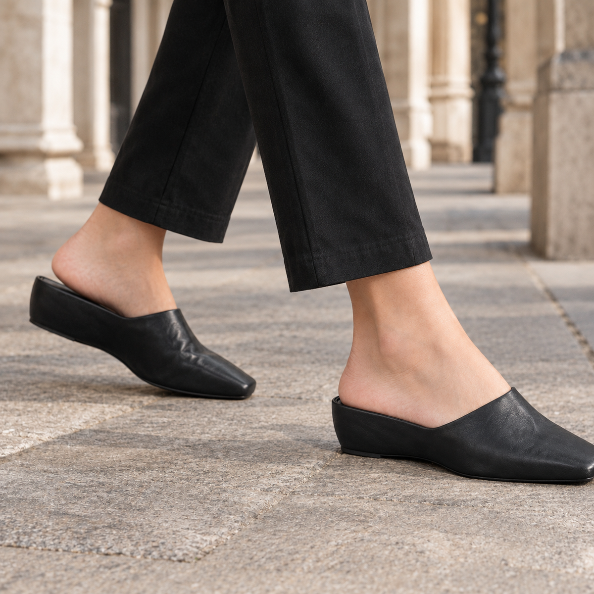 Paladini Square Toe Mules - Black