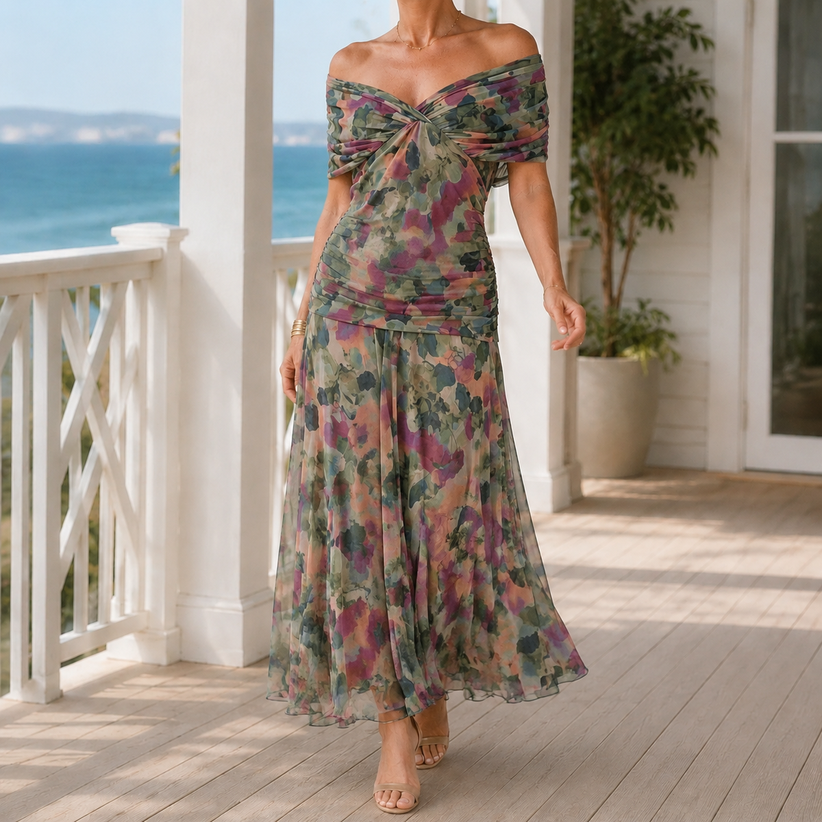 Freya Draped Maxi Dress - Green