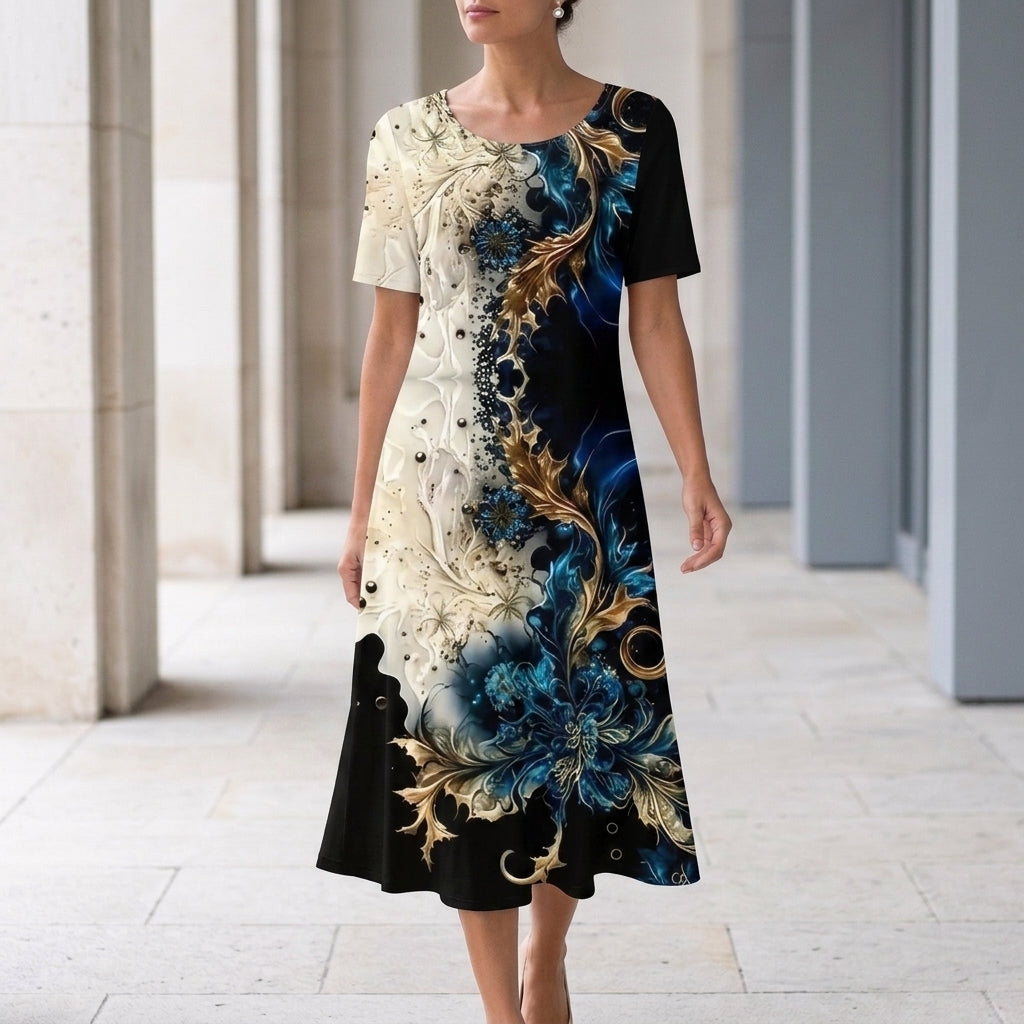 Willa Abstract Print Dress - Blue