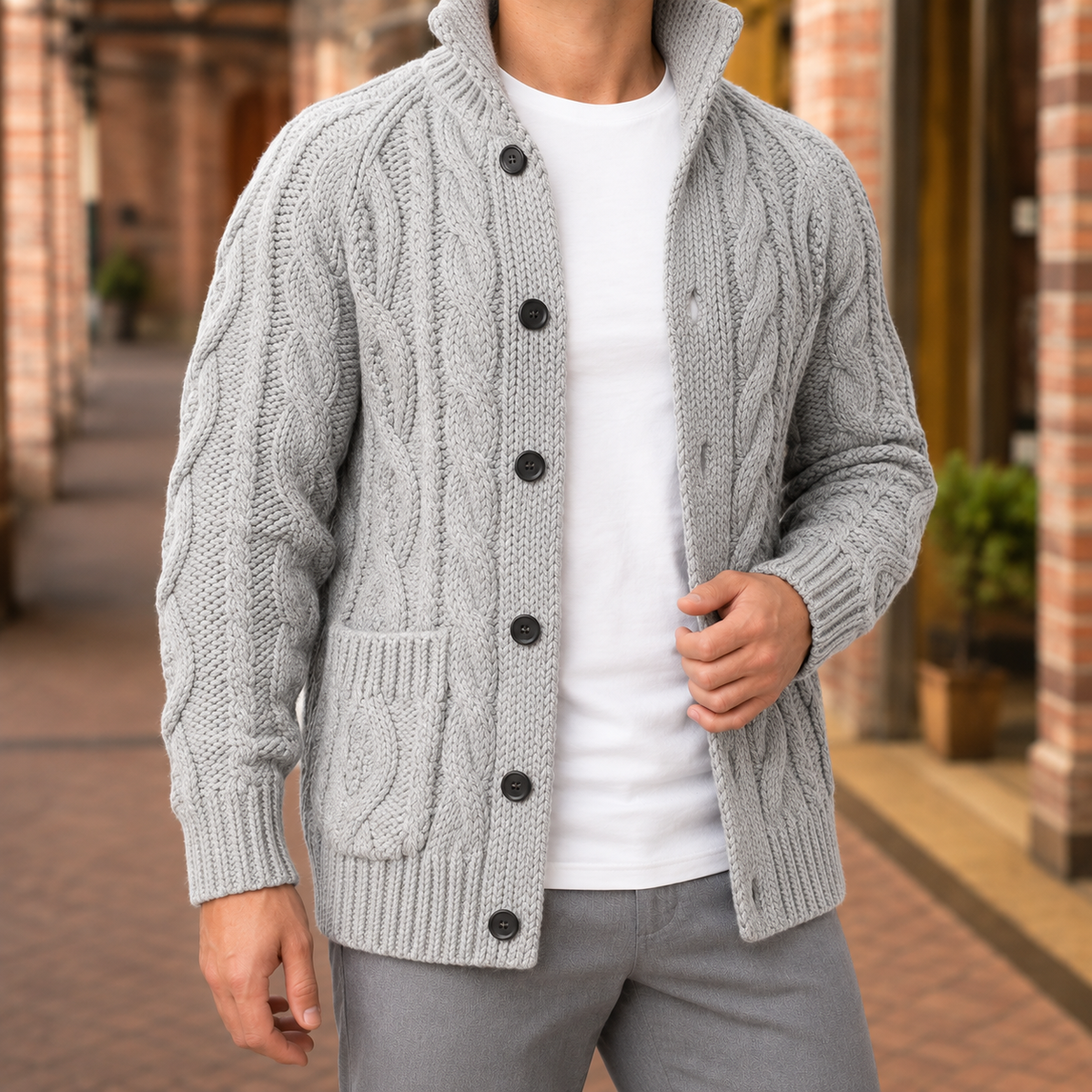 Lucian Cable Knit Sweater - Gray
