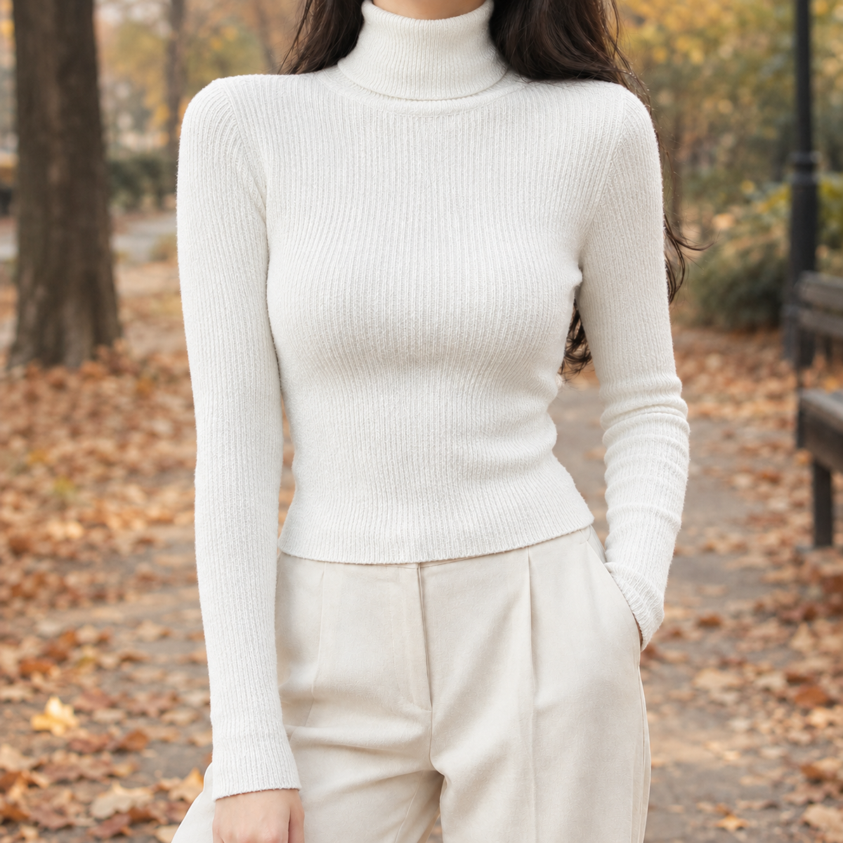 Kelsey-Jane Ribbed Turtleneck Top - White