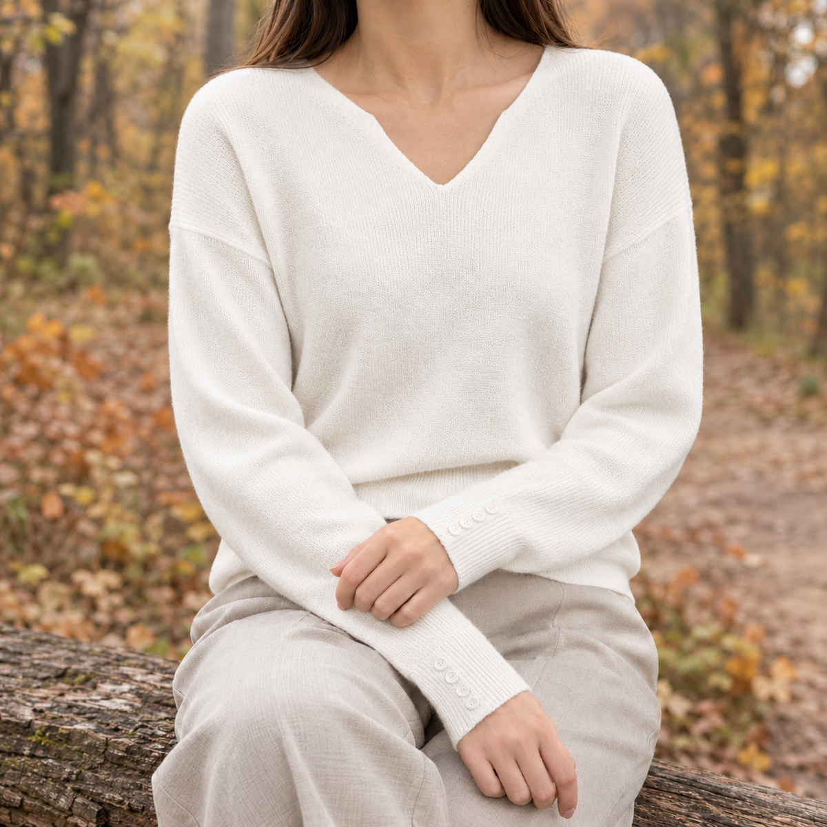 Lorelai-Rose V Neck Sweater - White