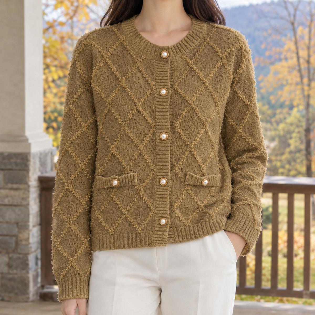Giulietta-Claire Textured Cardigan - Khaki