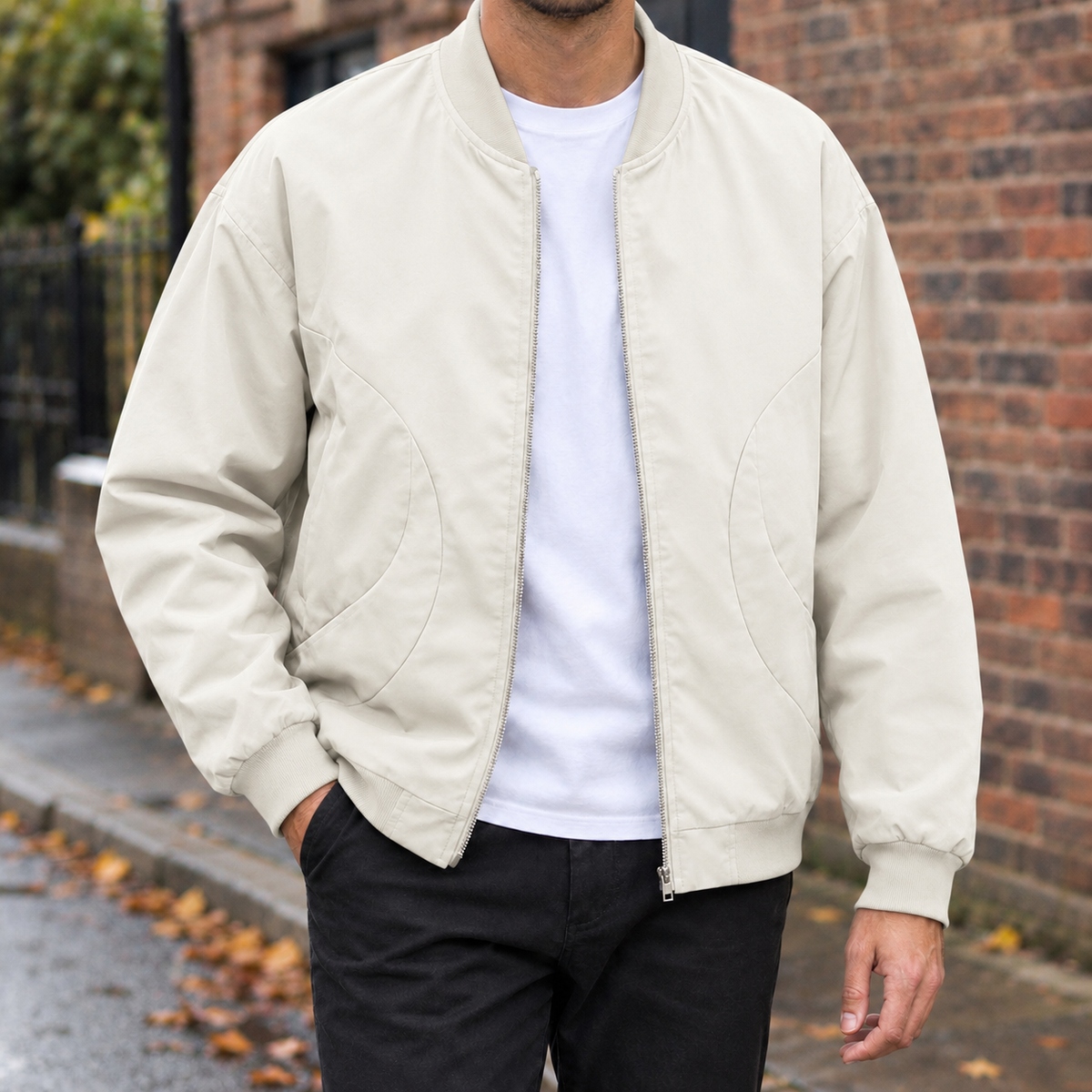 Orion Panelled Bomber Jacket - Cream