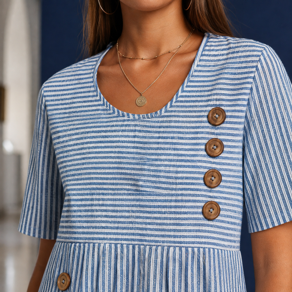 Maeve Pinstripe Midi Dress - Lead Product Detail