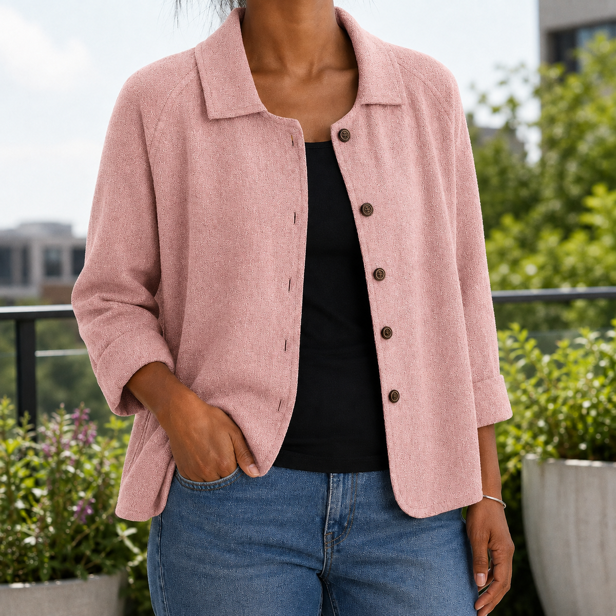 Soraya-Lane Collared Cardigan - Pink