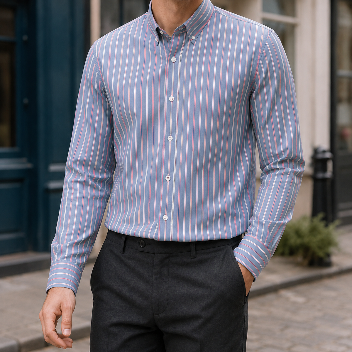 Roland Patterned Shirt - Blue And Pink Stripe