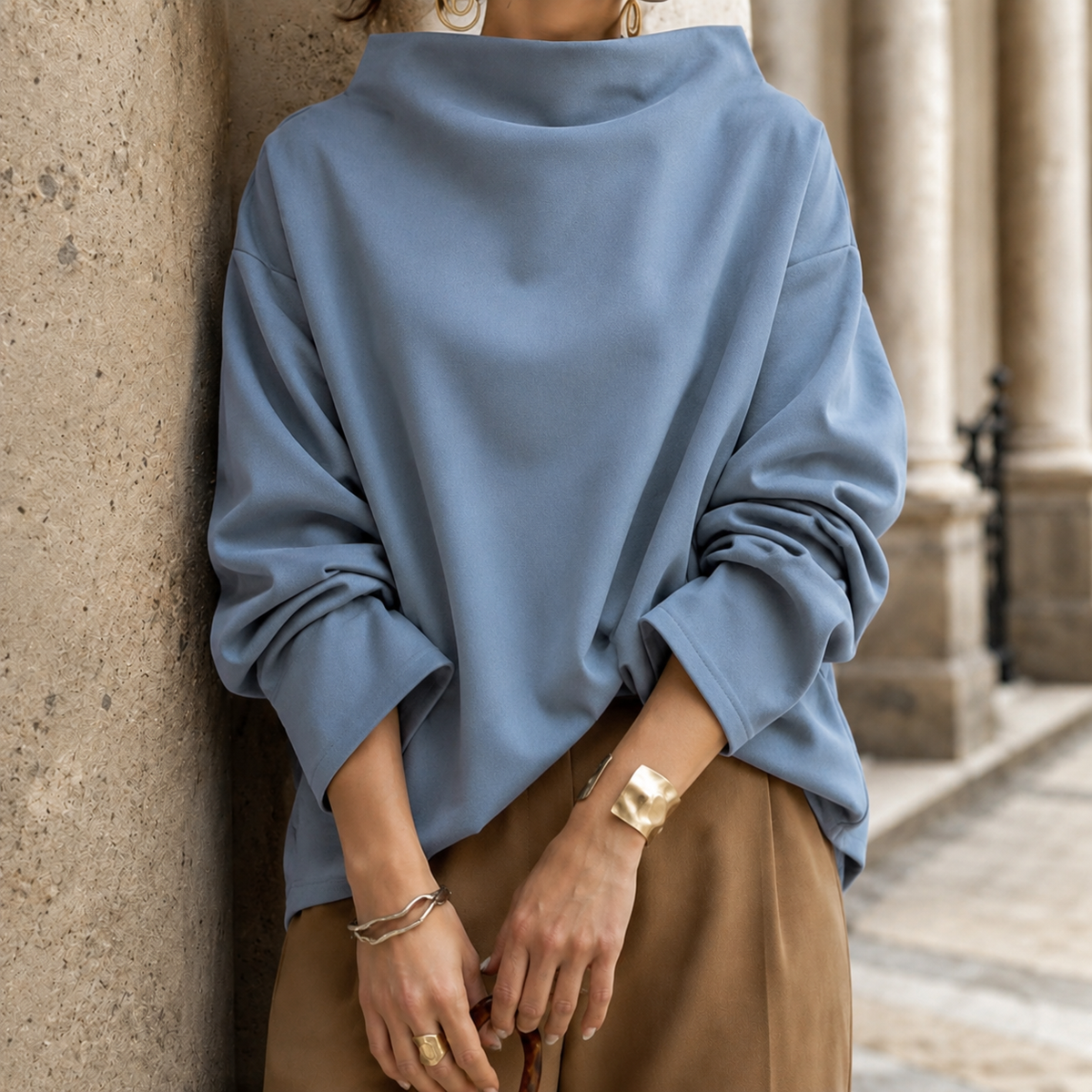 Nadia-Grace High Neck Top - Blue