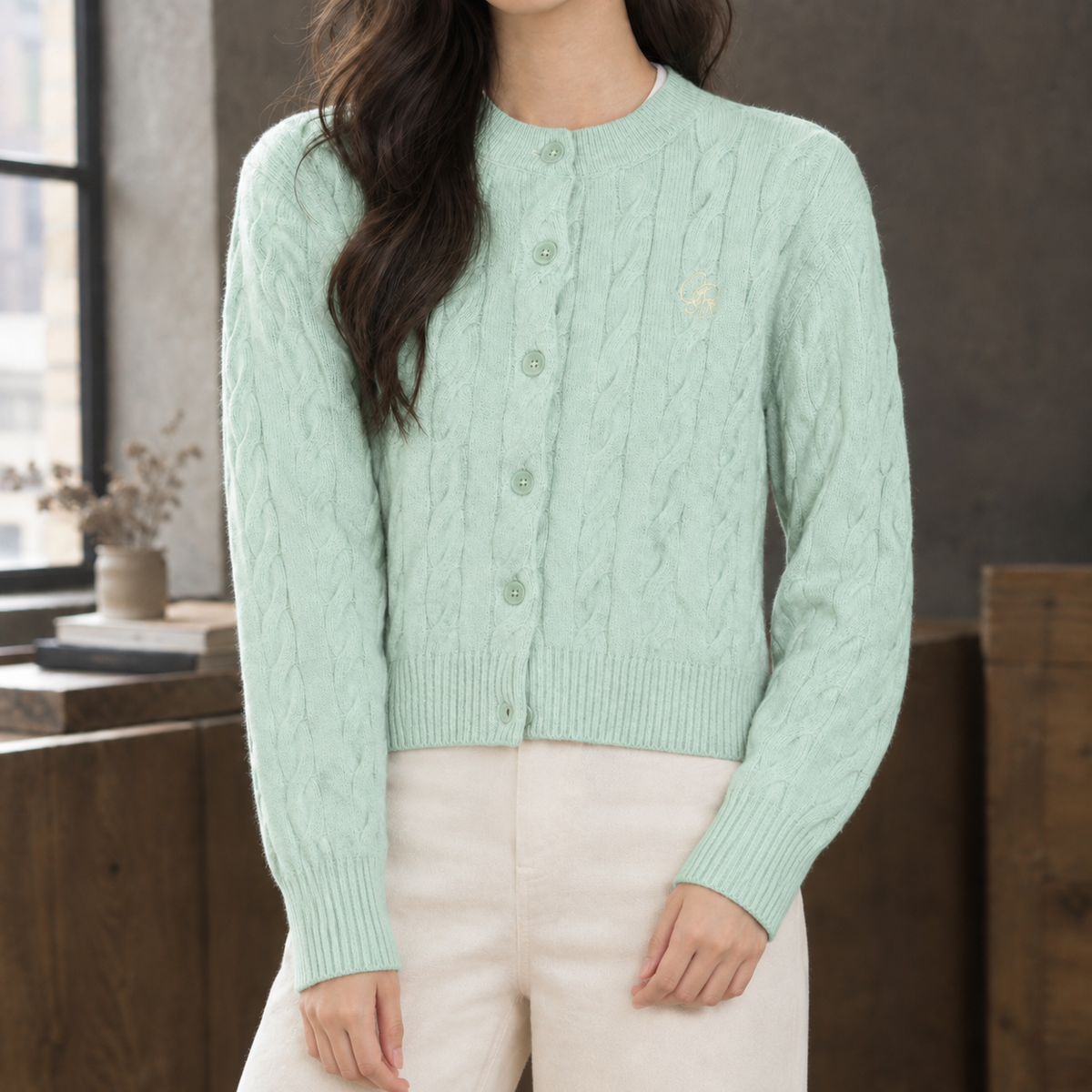 Joelle Cable Cardigan - Light Green